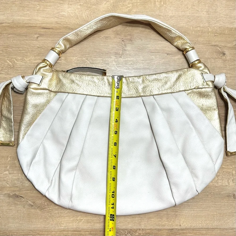 B. Makowsky Stamford Top Zip Off White & Gold Pebble Leather Hobo Shoulder‎ Bag